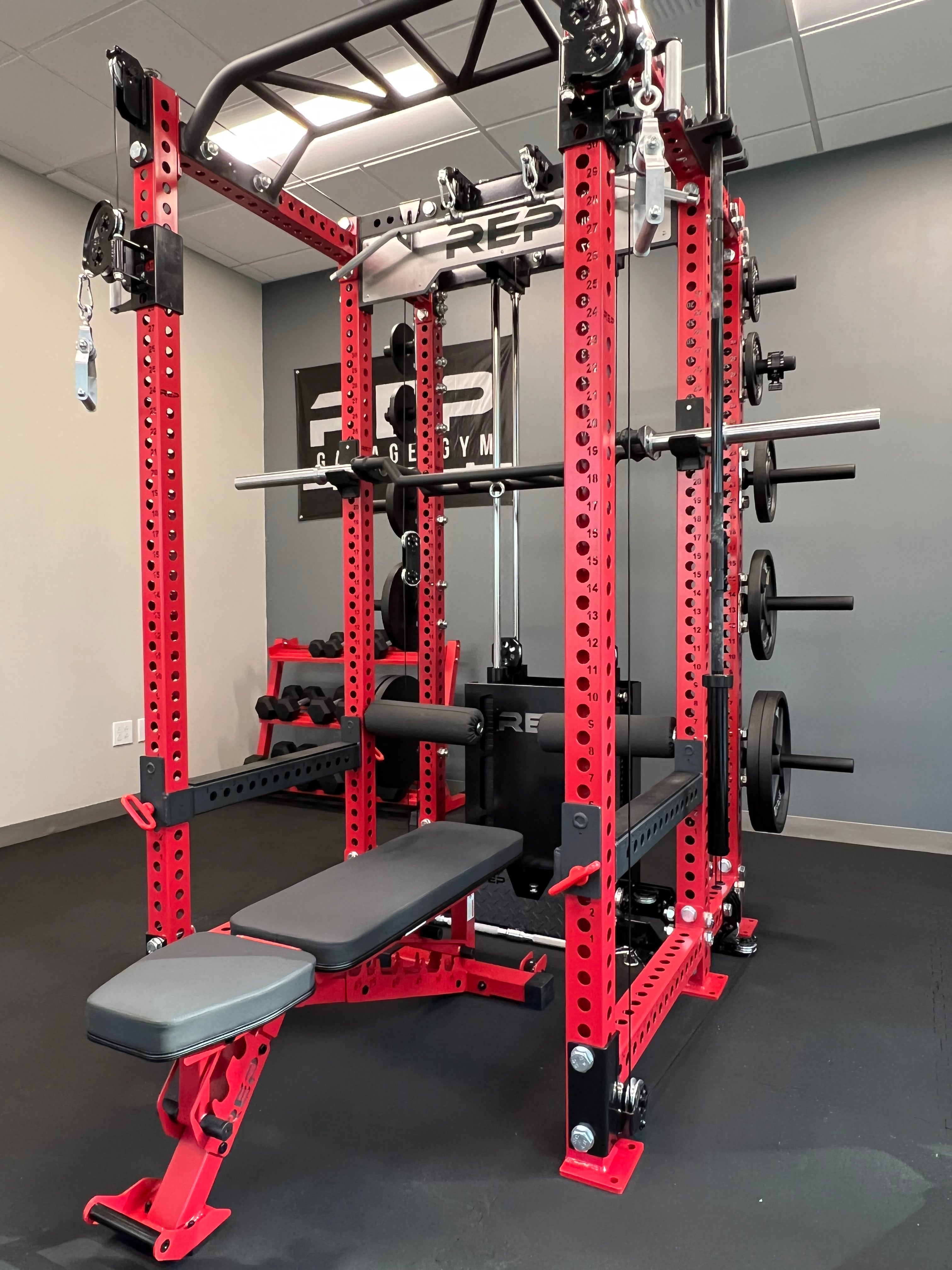 PR-5000 Power Rack in Red With Multi-Grip Pull-Up Bar and Athena